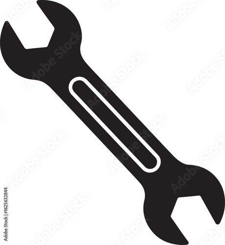 Black and White Spanner Tool Graphic for Maintenance and Repair Concepts Essential DIY Equipment and Mechanical Works Symbol