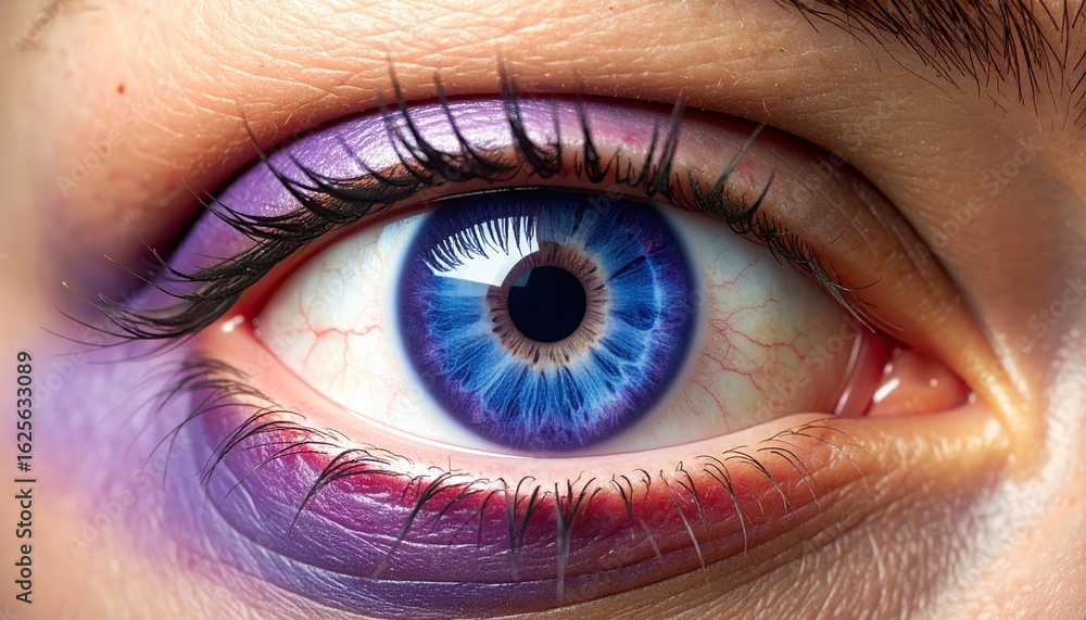 Fototapeta premium Captivating Close-Up: A Vibrant Eye with Striking Coloration and Intricate Details