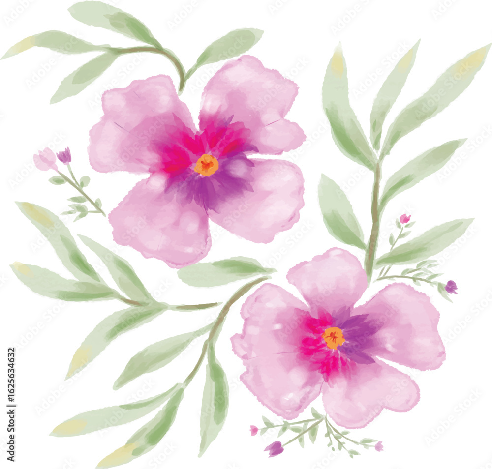 Pink flowers and green leaves vector Pink flowers and green leaves vector