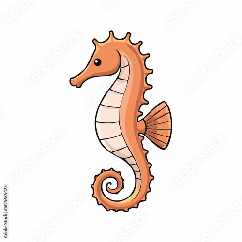 Charming cartoon illustration of a seahorse with its distinctive curled tail and bony armor