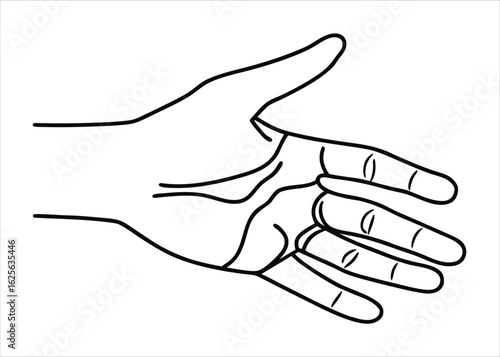 Abstract single line art of a human hand showing palm and fingers in a minimalist artistic gesture