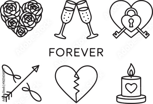 Celebrate love and commitment with romantic icons and symbols