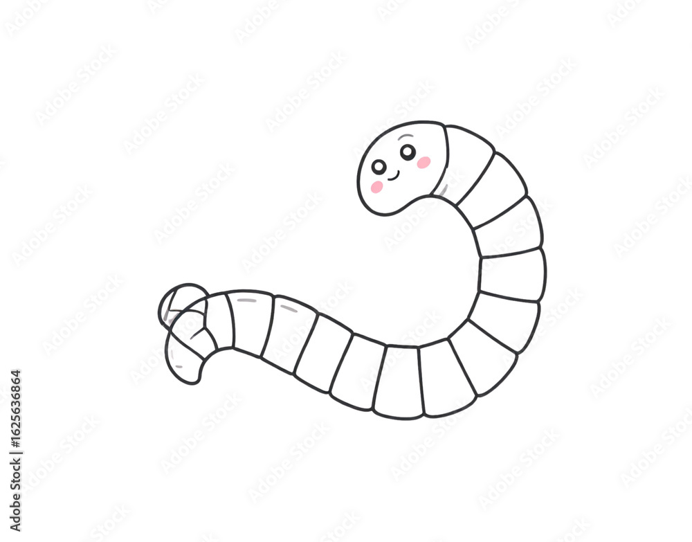 Fototapeta premium Adorable segmented earthworm character with a happy face and pink blush.
