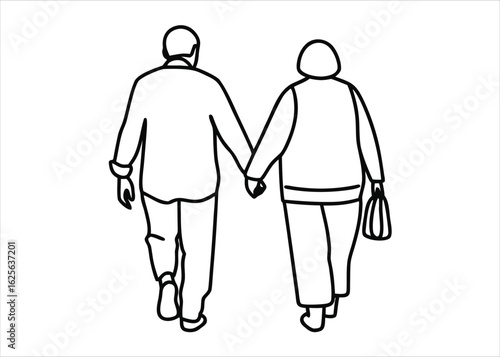Elegant single line art depicting a cherished senior couple in a tender embrace
