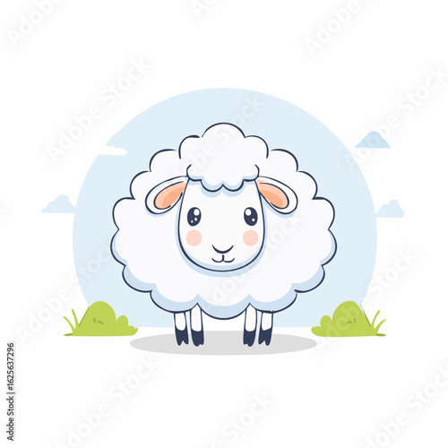 Charming cartoon sheep illustration with fluffy wool and a gentle expression for children