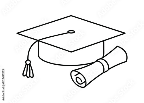 Elegant single line drawing of a graduation cap and diploma symbolizing academic achievement and commencement ceremonies