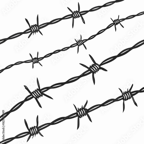 Illustration of barbed wire strands creating a dangerous fence for security and protection of property