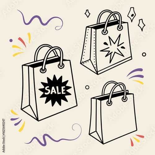 Illustration of shopping bags with sale promotion for retail business and consumer marketing