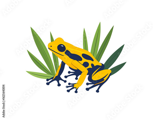 yellow frog with blue spots and green leaves clip art preview