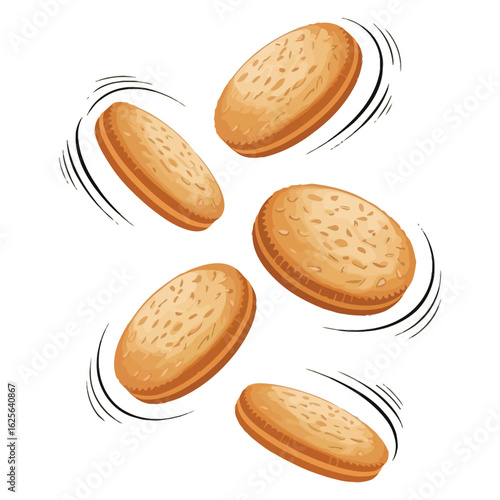 Oatmeal Cookies Suspended Mid-Air with Dynamic Movement Illustration