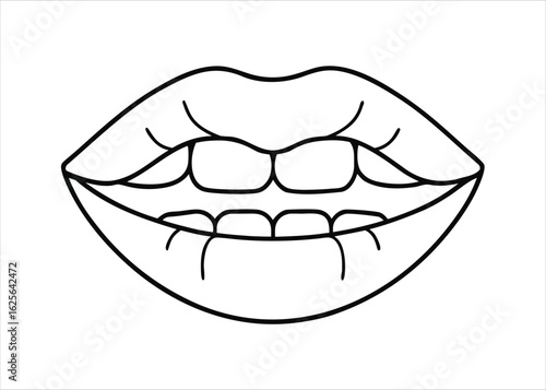 Minimalist single line art depicting a person gently biting their lip in a thoughtful or sensual pose