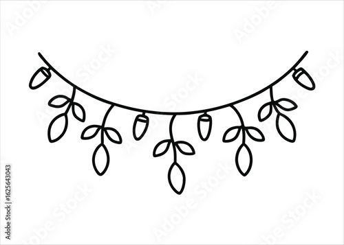 Elegant continuous line art holiday garland design featuring festive greenery and a single flowing line creating a charming seasonal decoration suitable for various celebrations