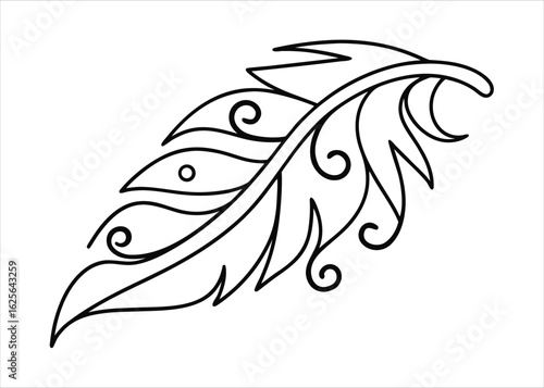 Artistic single hand drawn bird feather design with delicate lines and natural formality on a clean background