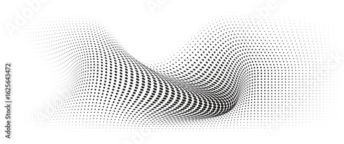 Flowing Wave Dot Halftone Pattern: Curve Gradient Shape on Transparent Background. Suitable for AI, Tech, Network, Digital, Science, and Technology Themes.