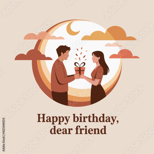 Two friends share a special moment during a birthday celebration, exchanging gifts in a setting filled with warmth and joy, representing friendship and generosity beautifully.