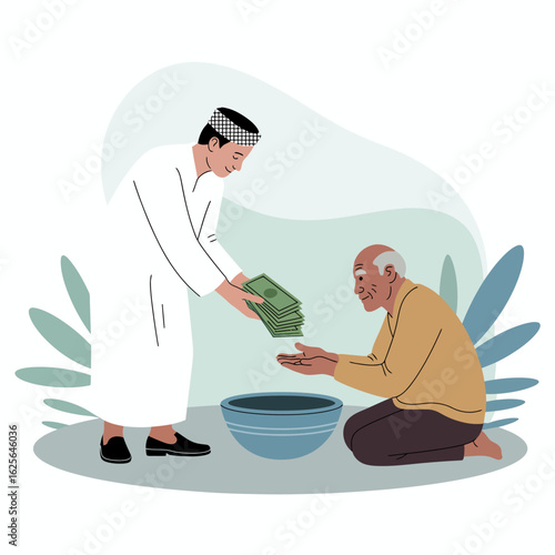 A young man offers money to an elderly man, symbolizing compassion and the lasting connections that can be fostered through financial support and kindness.