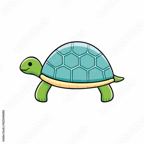 Cartoon Turtle with Blue Shell and Green Limbs Isolated on White Background Illustration