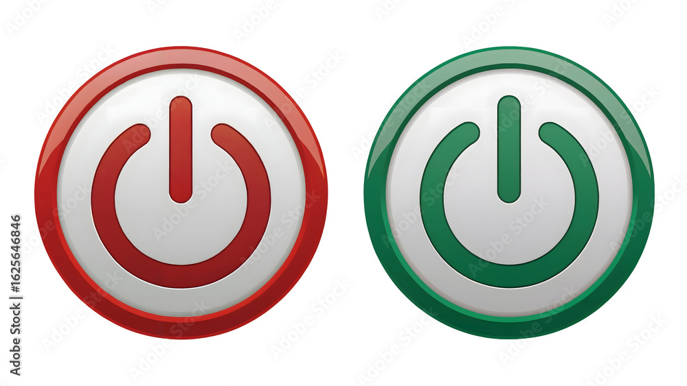 Power start or stop buttons with red and green colors for tech design use Power start or stop buttons with red and green colors for tech design use