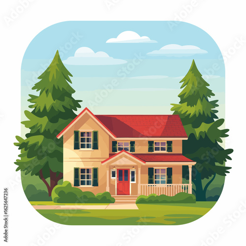 A cozy cottage surrounded by beautiful green trees, capturing the essence of tranquility and the charm of rural living in a picturesque landscape.