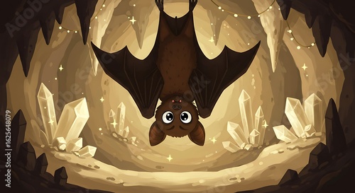 Bat inside glowing cave