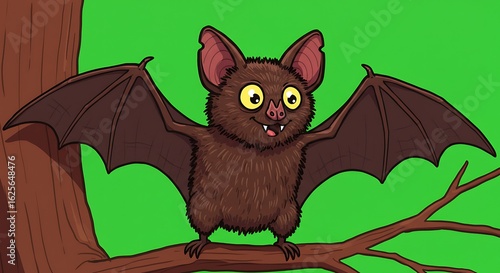 Brown bat with green wings in forest