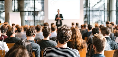 Large audience listens to a speaker at a conference (1)