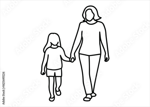 A tender continuous line art depicting a joyful mother embracing her beloved daughter with affectionate connection