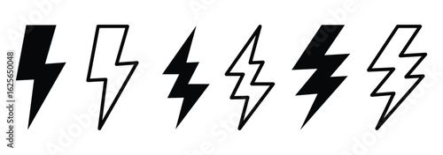   lightning icon set. energy power sign. blitz lightnings symbol.