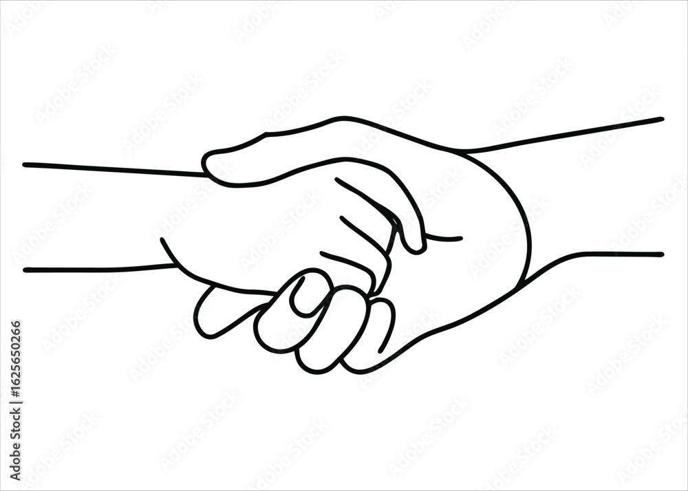 Fototapeta premium Minimalist single line art depicting two people holding hands in a simple embrace on a clean white background