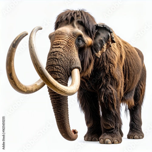 Majestic woolly mammoth illustration, extinct ice age mammal representation on white background