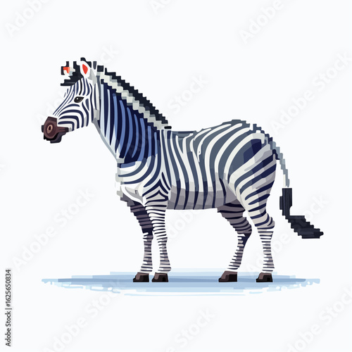Pixelated Zebra Standing Tall with Striking Black and White Pattern Illustration