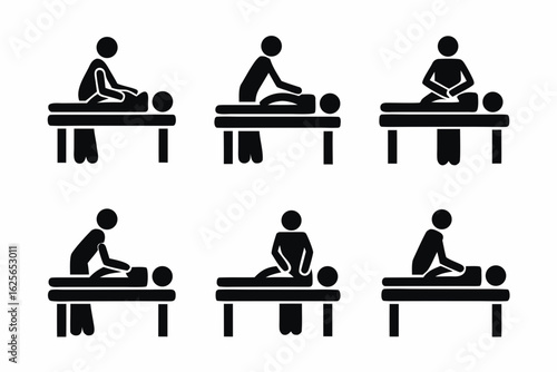 set of doctor Massaging his patient  icon silhouette vector illustration