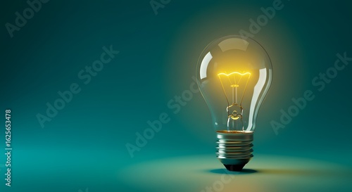 Glowing Light Bulb on Teal Background: Idea, Innovation, Inspiration Concept