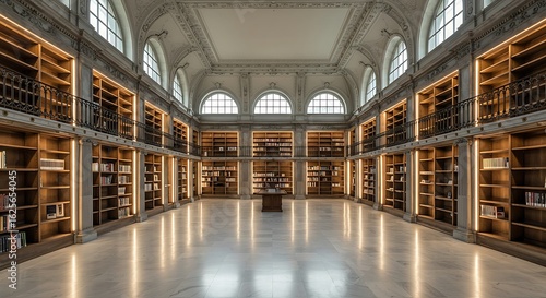 Wallpaper Mural White marble floor library, bookshelves with built-in LED strips Torontodigital.ca