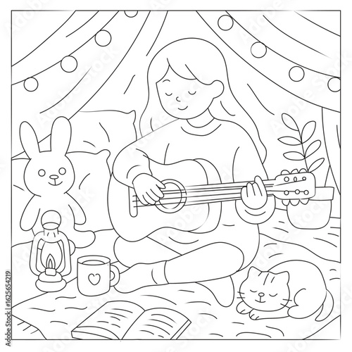 Lazy Weekend with Guitar – Coloring Sheet for Adults