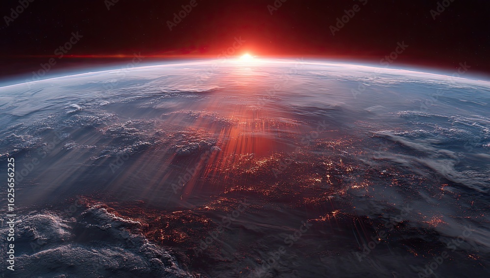 Fototapeta premium Earth sunrise from space, dramatic view