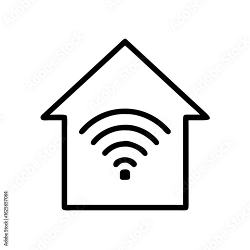 A minimalist illustration showcases a Wi-Fi signal emanating from the silhouette of a house, symbolizing smart home connectivity and digital accessibility.