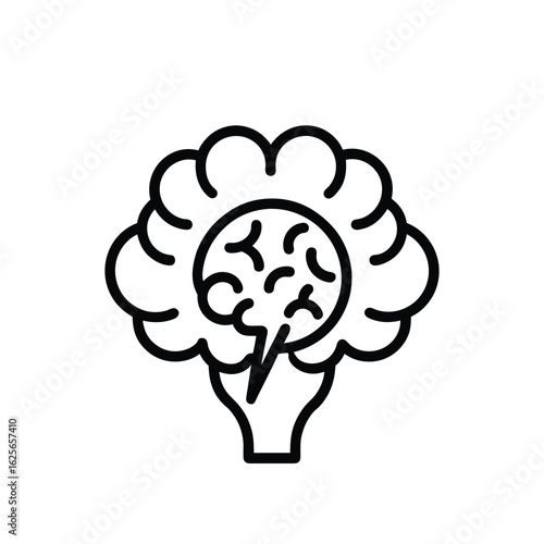 A black and white outline icon of a broccoli floret resembling a human brain, symbolizing healthy eating and mental acuity.