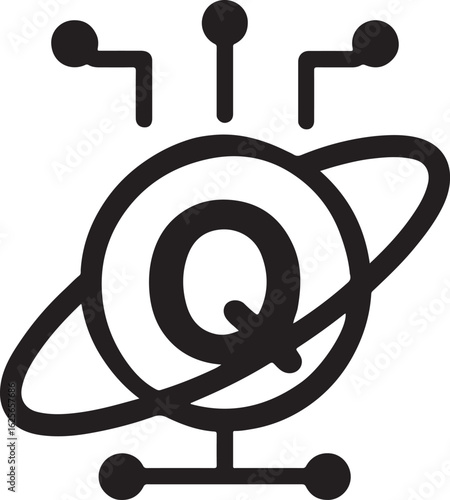 Silhouette of a quantum computing symbol, representing futuristic technology, AI, and advanced data processing.