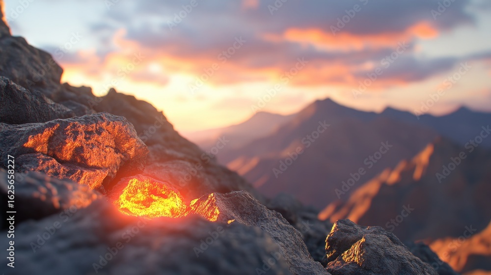 Obraz premium Fiery sunset mountain rocks