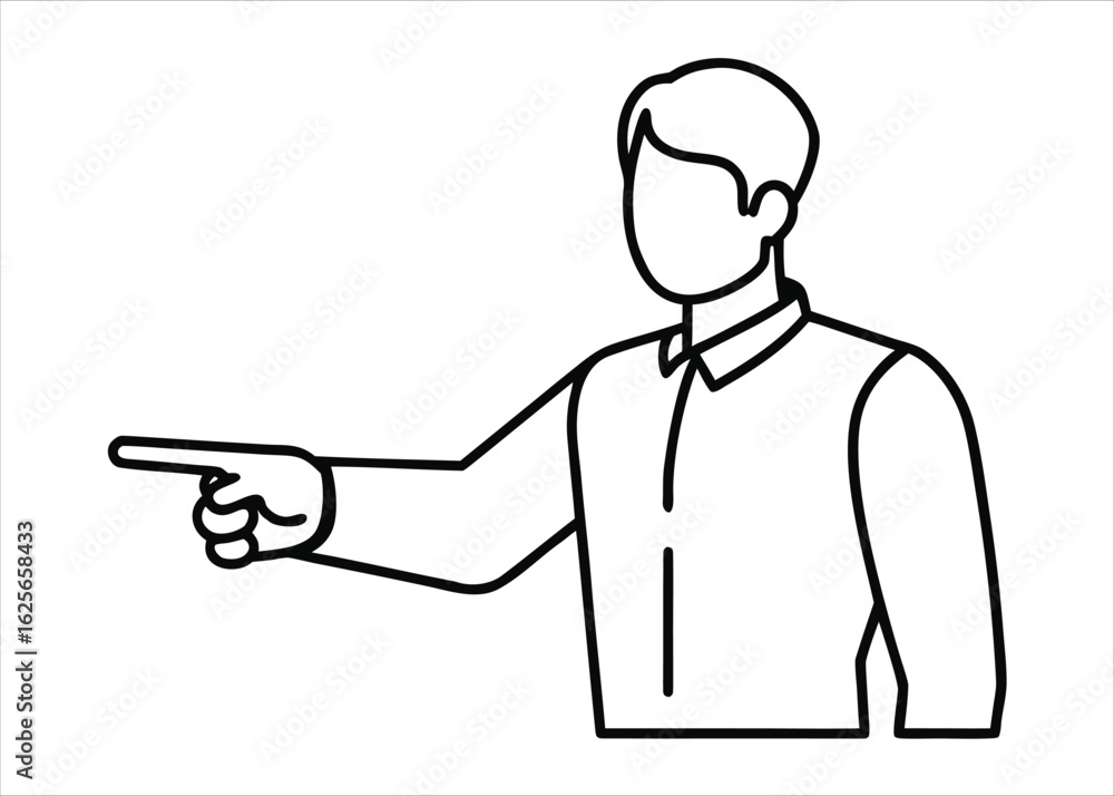 A single line art illustration of a person pointing with their index finger to indicate a direction or choice in a clear and simple graphic style A single line art illustration of a person pointing with their index finger to indicate a direction or choice in a clear and simple graphic style