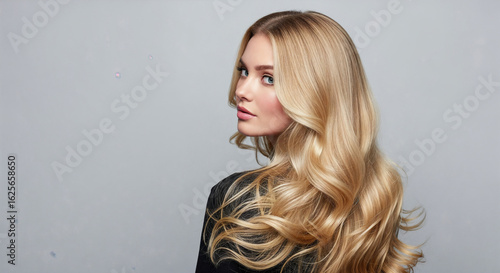 Beautiful Blonde Woman Long Wavy Hair Beauty Portrait Studio Shot