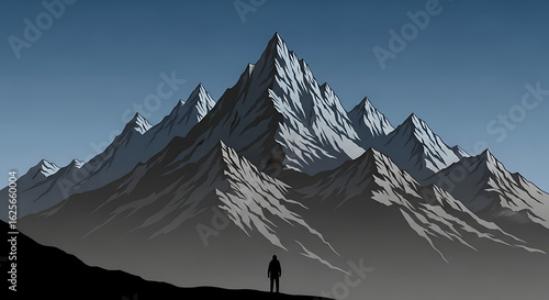 Majestic Mountain Range with Solitary Figure, Digital Art