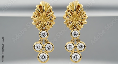 Pair of elegant gold diamond drop earrings