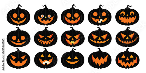 Spooky Pumpkins: A vibrant collection of Halloween pumpkins, carved with grinning faces. The vivid illumination inside creates an eerie mood.