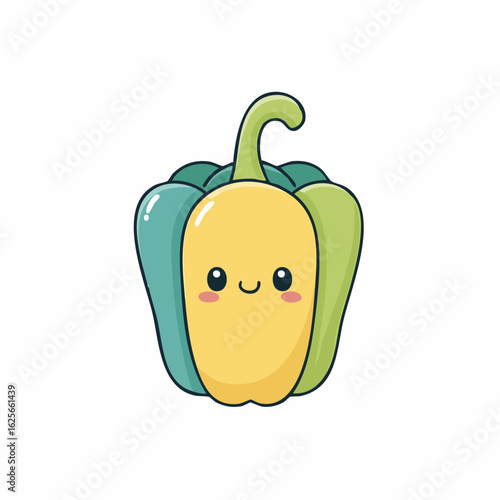 Adorable anthropomorphic pepper illustration with a cheerful expression and soft pastel hues