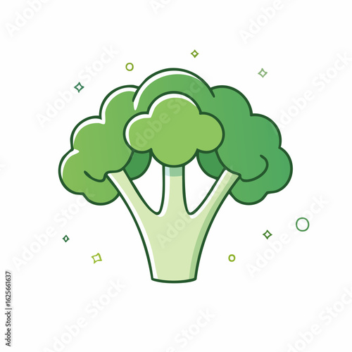 Stylized Broccoli Illustration on White Background Featuring Simple Line Art and Fresh Green Hue