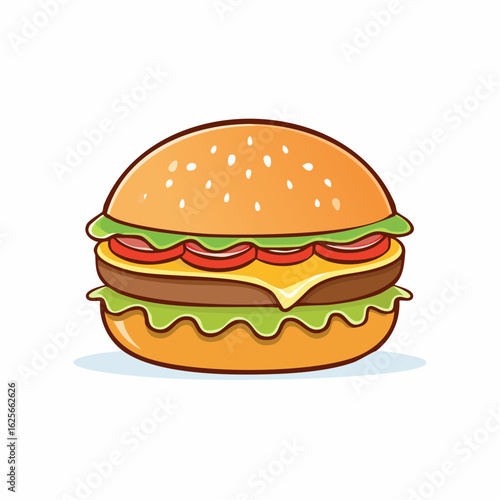 Delicious Cartoon Burger with Fresh Ingredients Ready to Eat in a Restaurant