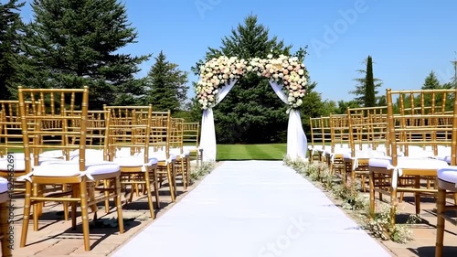 Elegant Outdoor Wedding Ceremony Setup, Sunny Day