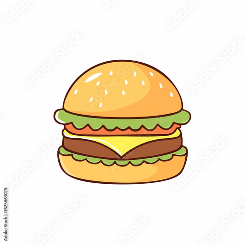 Cute Cartoon Cheeseburger Illustration with Fresh Ingredients and Whimsical Style